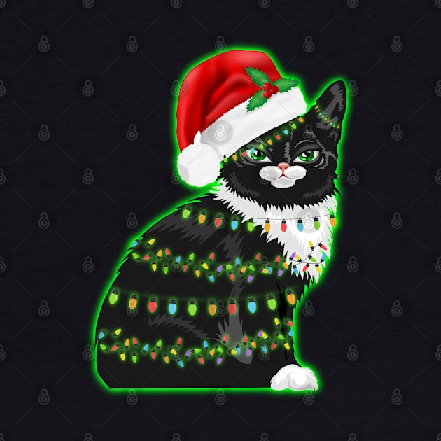 Black Cat christmas light funny cat lover christmas by ZenCloak